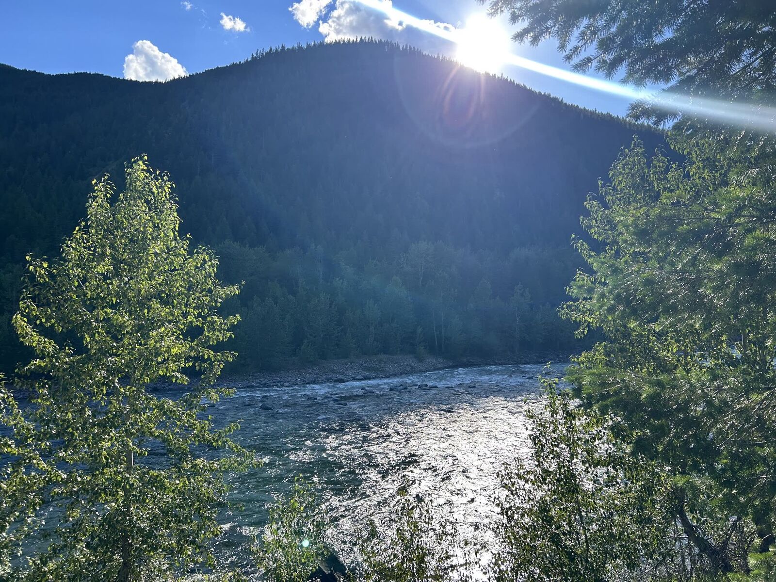 Backlit water on the Middle Fork of the Flathead near Bear Creek